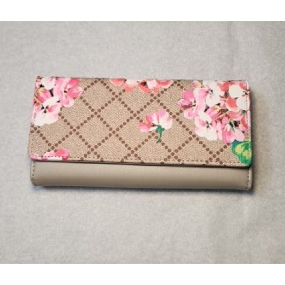 AR New York Clutch Wallet Wristlet Snap Close Grey Multicolor Floral Medium New